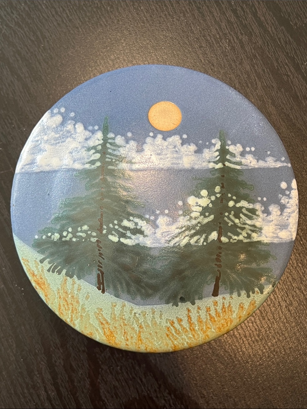 Jonathan Kesler Studio Pottery Moon Pine Landscape Ceramic Art Lidded Dish